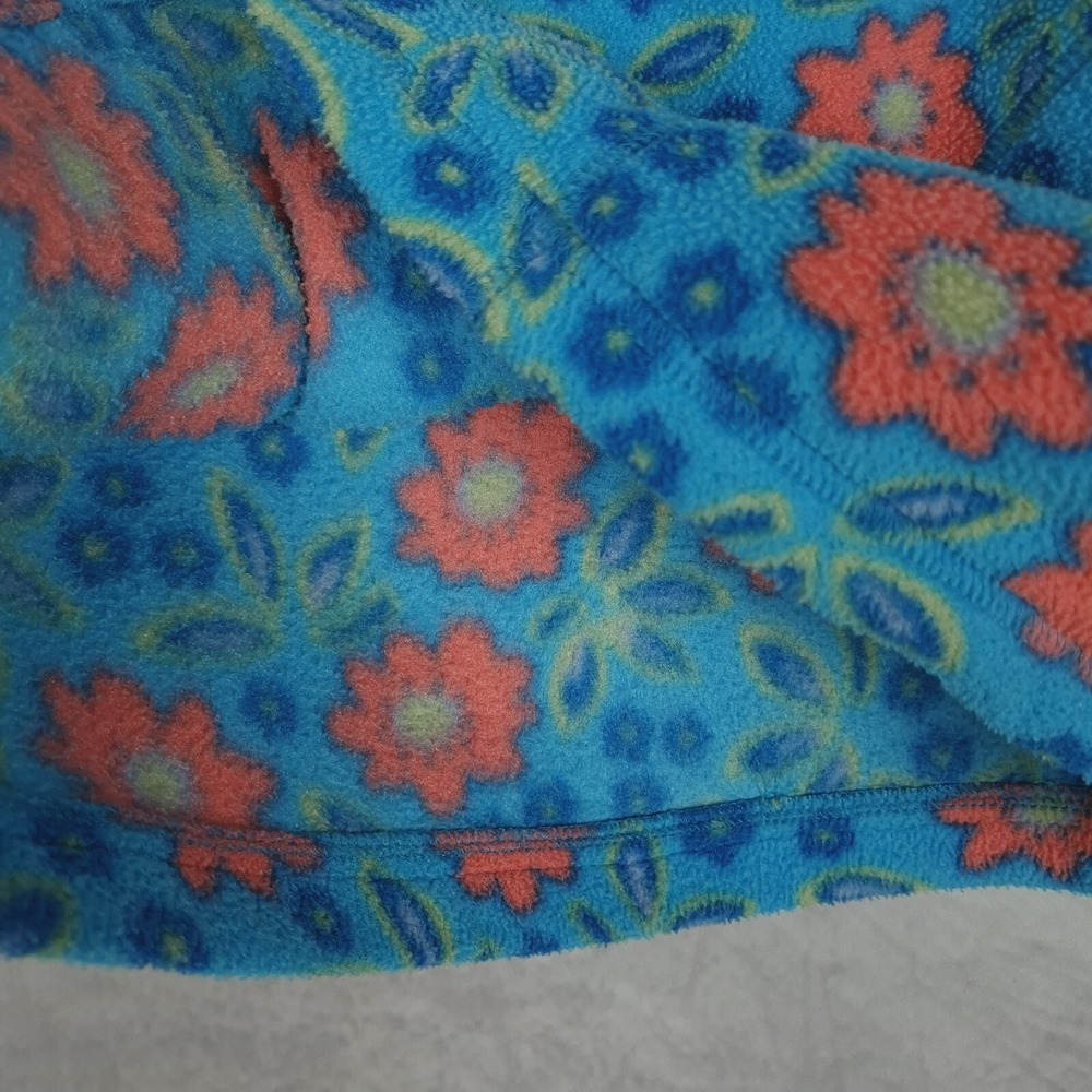 Vintage LL Bean Fleece Jacket Girls Small Blue Floral 1/4 Zip Pullover 90s Y2K - Picture 10 of 16